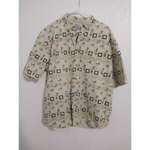 Michael Austin Mens Size XL Short Sleeve Button Up Shirt Palm Trees Fish Boat...